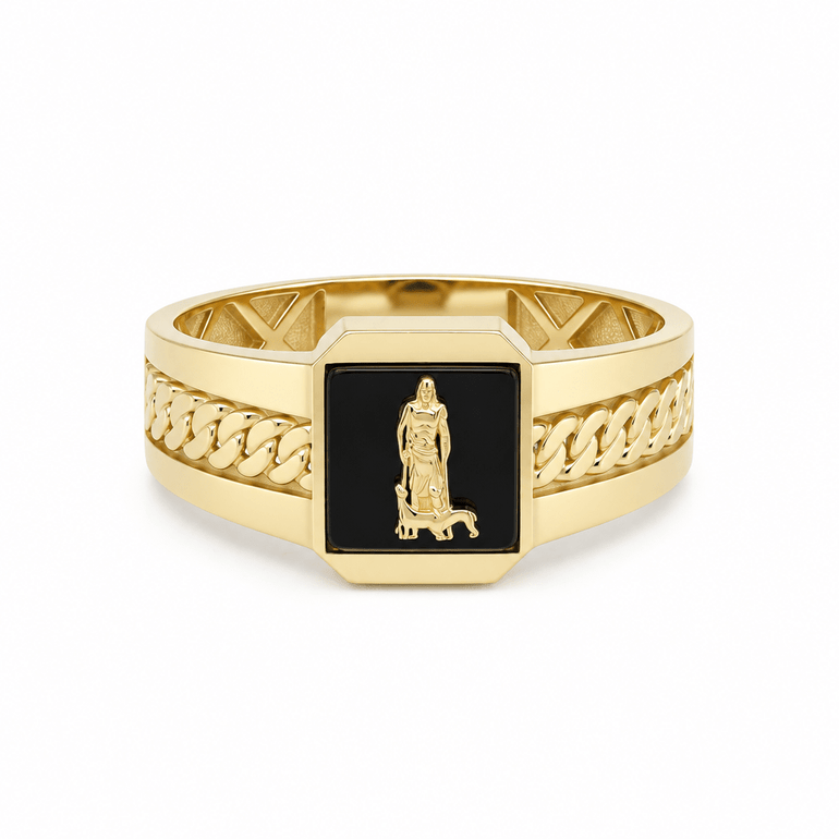 14K Yellow Gold Men's San Lázaro Onyx Ring – 4 g - Miral Jewelry
