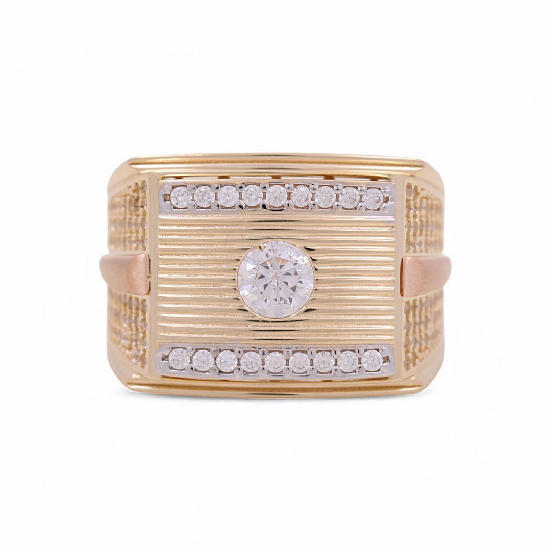14K Yellow Gold Men's Two-Tone Square CZ Ring 11.2 g