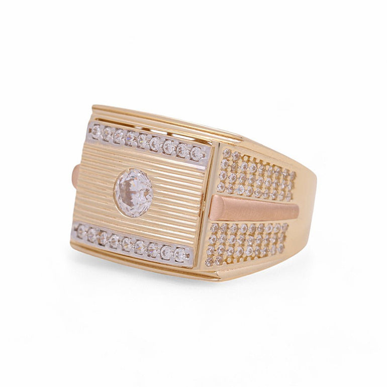 14K Yellow Gold Men's Square Cz Fashion Ring - Miral Jewelry