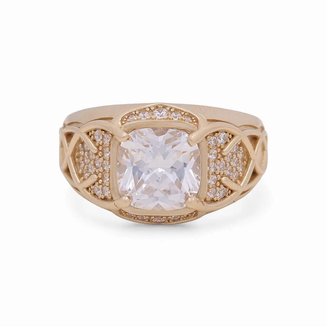 14K Yellow Gold Men's Cushion CZ Statement Ring