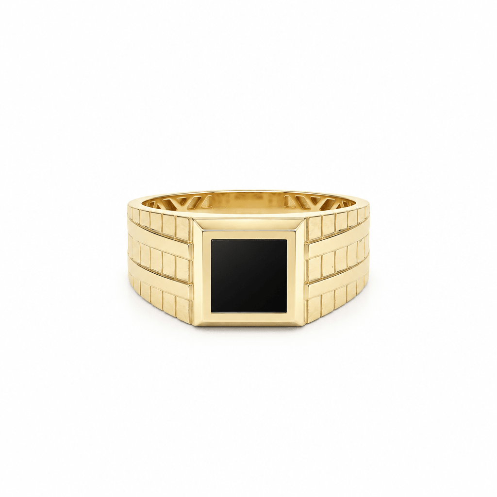 14K Yellow Gold Men's Square Onyx Ring – 4.4 g - Miral Jewelry