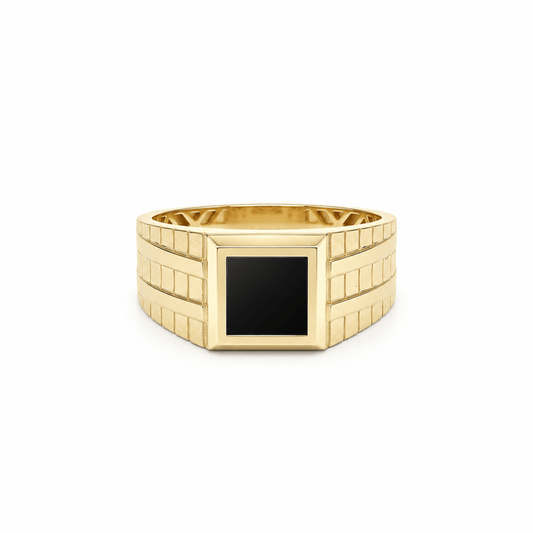 14K Yellow Gold Men's Square Onyx Ring – 4.4 g - Miral Jewelry