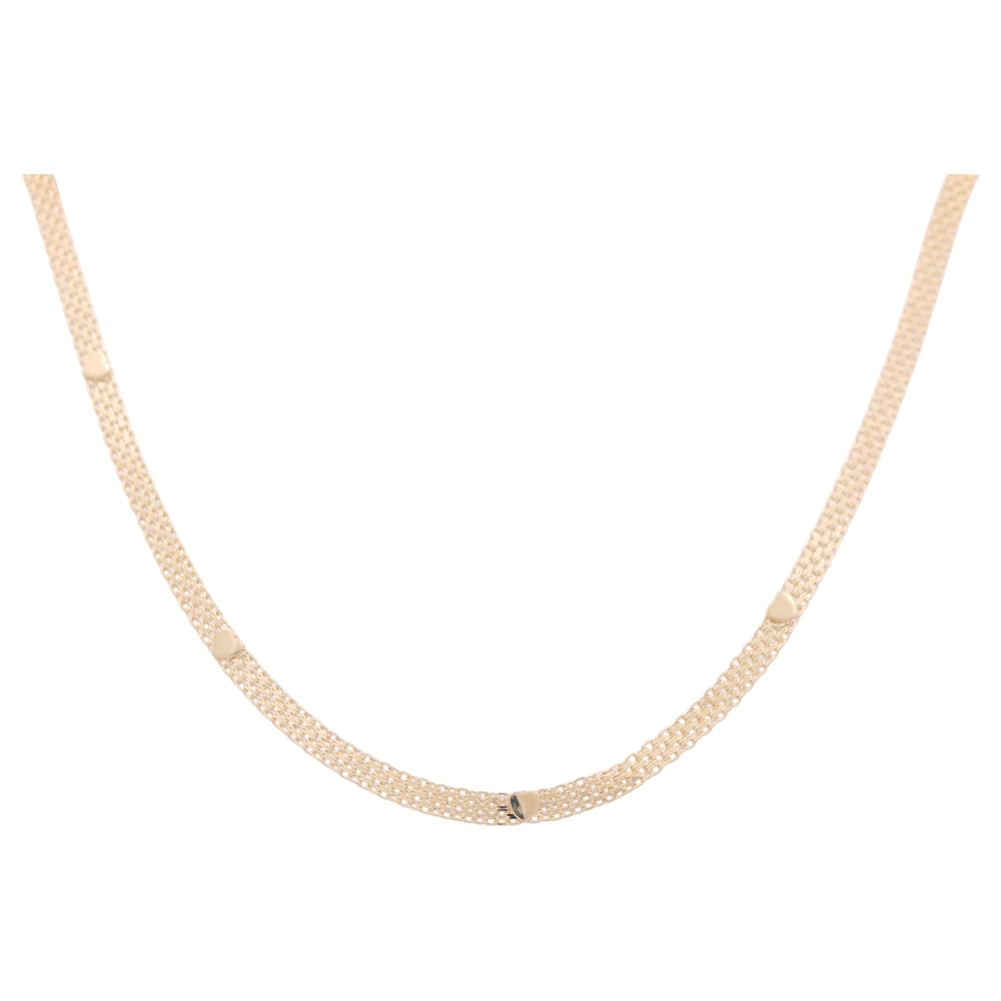 14K Yellow Gold Mesh with Hearts Women's Necklace 18" - Miral Jewelry