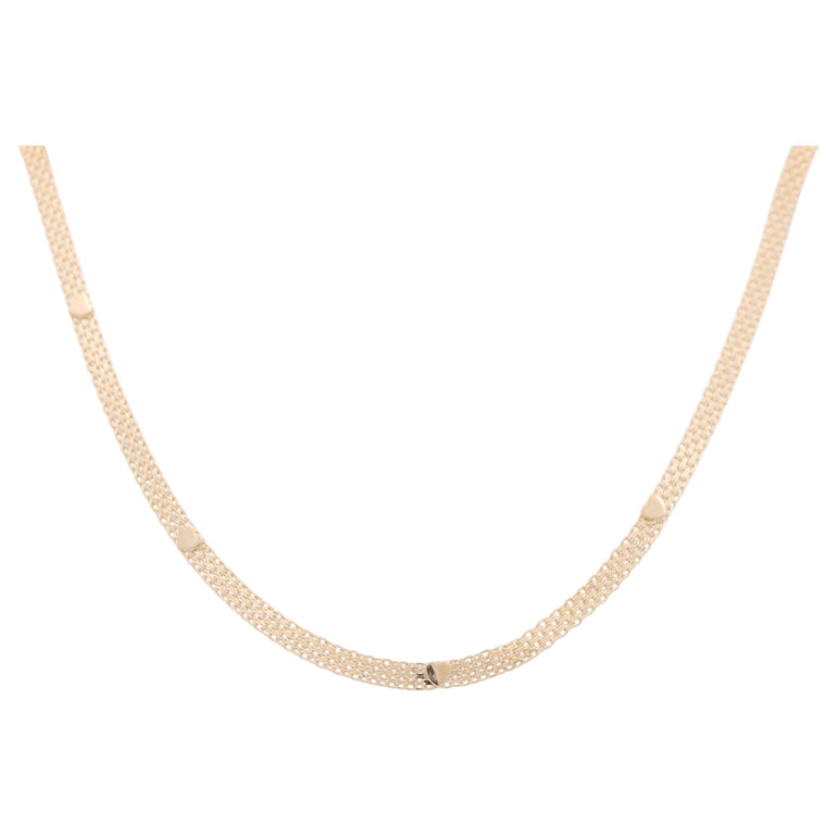 14K Yellow Gold Mesh with Hearts Women's Necklace 18" - Miral Jewelry