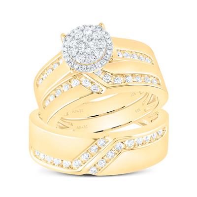 14k Yellow Gold Modern 3 Pieces Set with 0.62Tw Round Diamonds - Miral Jewelry