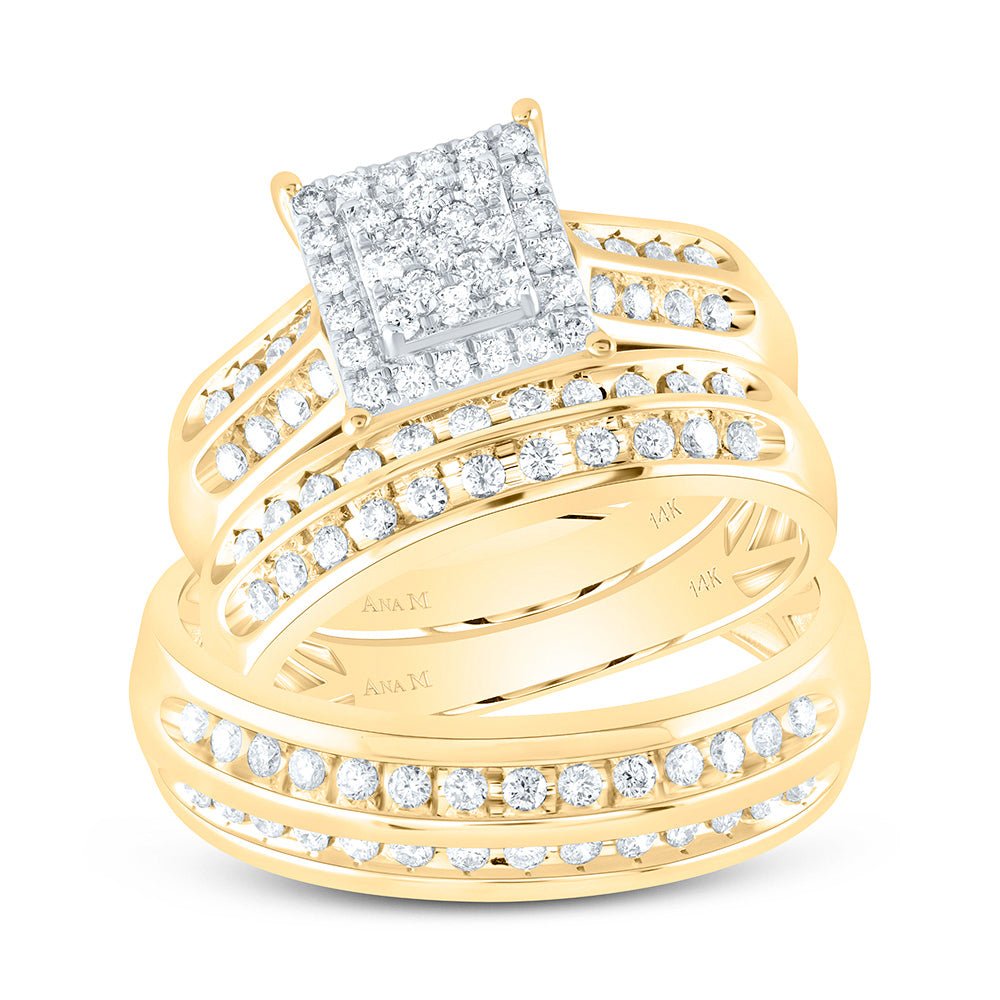 14k Yellow Gold Modern 3 Pieces Set with 0.87Tw Round Diamonds - Miral Jewelry