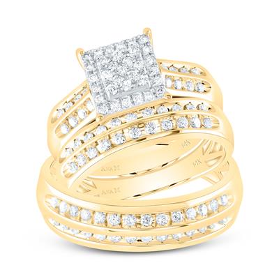 14k Yellow Gold Modern 3 Pieces Set with 0.87Tw Round Diamonds - Miral Jewelry