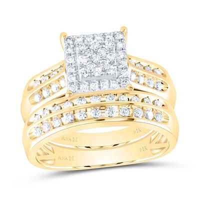 14k Yellow Gold Modern 3 Pieces Set with 0.87Tw Round Diamonds - Miral Jewelry