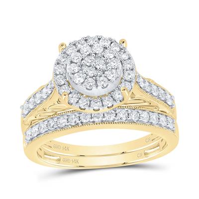 14K Yellow Gold Round Halo Diamond Bridal Set 0.87 ct tw