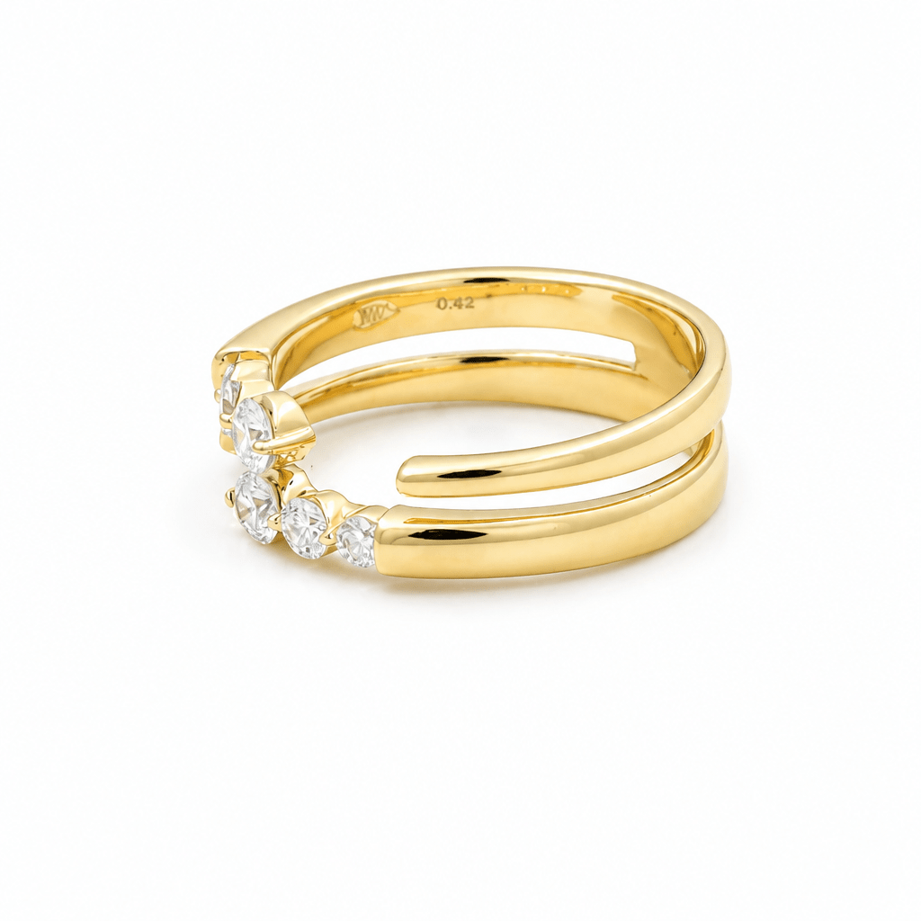 14K Yellow Gold Modern Diamond Fashion Ring with 0.44Tw Round Diamonds - Miral Jewelry