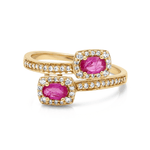 14K Yellow Gold Modern Fashion Ring with 0.48Tw Oval Rubys and 0.25Tw Round Diamonds - Miral Jewelry
