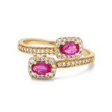 14K Yellow Gold Modern Fashion Ring with 0.48Tw Oval Rubys and 0.25Tw Round Diamonds - Miral Jewelry