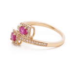 14K Yellow Gold Modern Fashion Ring with 0.48Tw Oval Rubys and 0.25Tw Round Diamonds - Miral Jewelry
