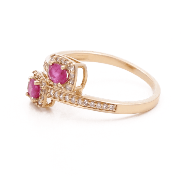 14K Yellow Gold Modern Fashion Ring with 0.48Tw Oval Rubys and 0.25Tw Round Diamonds - Miral Jewelry
