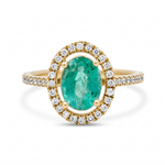 14K Yellow Gold Modern Fashion Ring with 1.43Tw Oval Emeralds and 0.31Tw Round Diamonds - Miral Jewelry