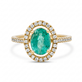 14K Yellow Gold Modern Fashion Ring with 1.43Tw Oval Emeralds and 0.31Tw Round Diamonds - Miral Jewelry