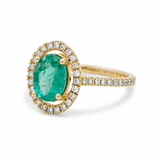 14K Yellow Gold Modern Fashion Ring with 1.43Tw Oval Emeralds and 0.31Tw Round Diamonds - Miral Jewelry