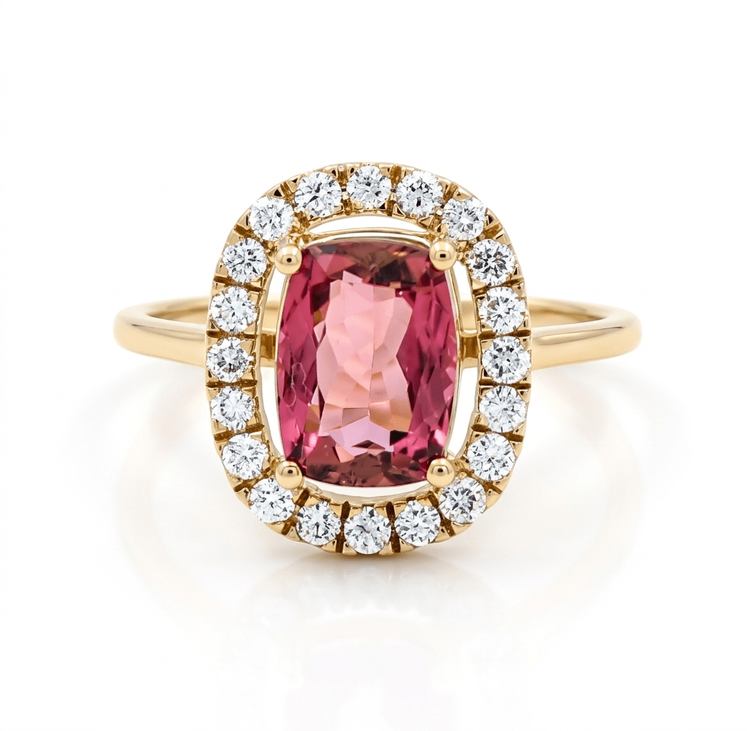 14K Yellow Gold Modern Fashion Ring with 2.14Tw Emeralds Toumalines and 0.38Tw Round Diamonds - Miral Jewelry