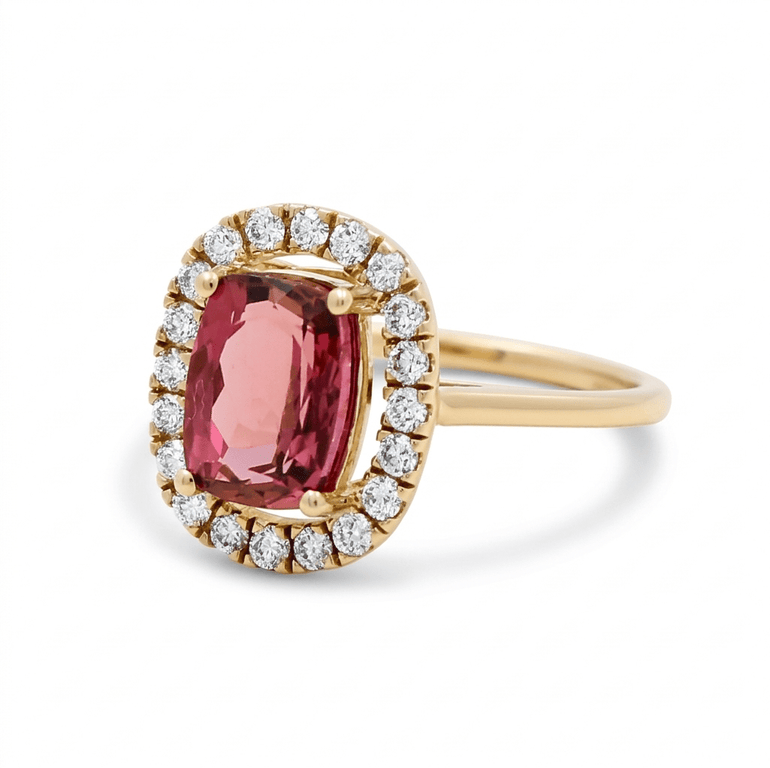 14K Yellow Gold Modern Fashion Ring with 2.14Tw Emeralds Toumalines and 0.38Tw Round Diamonds - Miral Jewelry