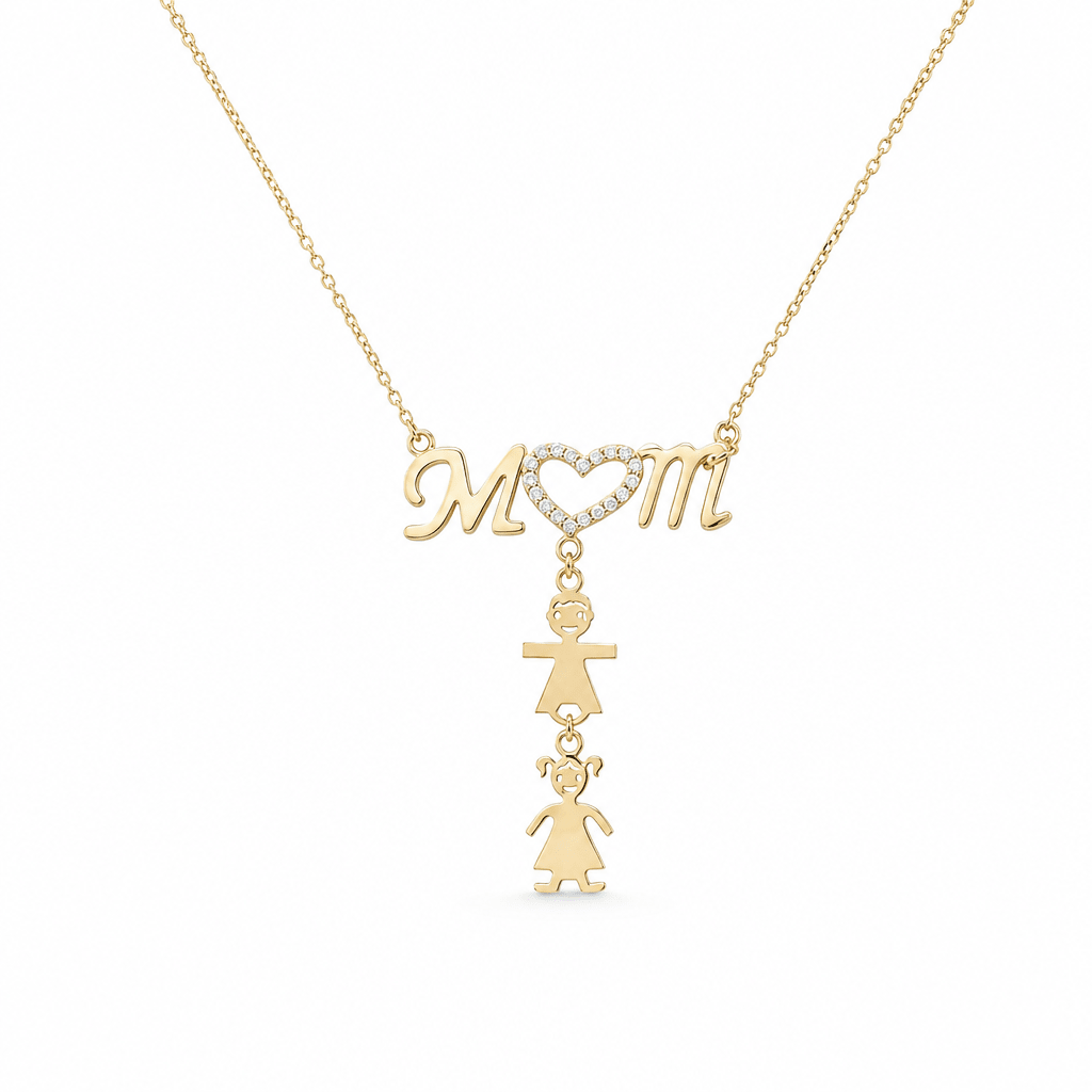 14K Yellow Gold inMomin Necklace with Boy & Girl Charms 18in