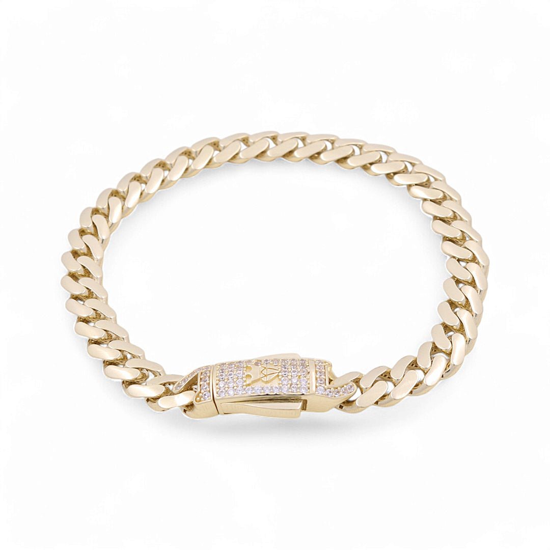 14K Yellow Gold Monaco Bracelet with CZ Clasp 7mm, 8in, 12 g