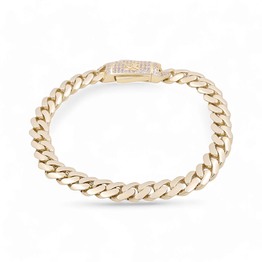 14K Yellow Gold Monaco Bracelet with CZ Clasp 7mm, 8in, 12 g – view 2
