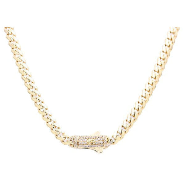 14K Yellow Gold Monaco Chain with CZ Clasp 7mm, 16in, 23 g