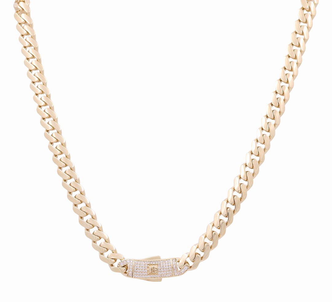 14K Yellow Gold Monaco Chain with CZ Clasp 9mm, 24in, 39.4 g