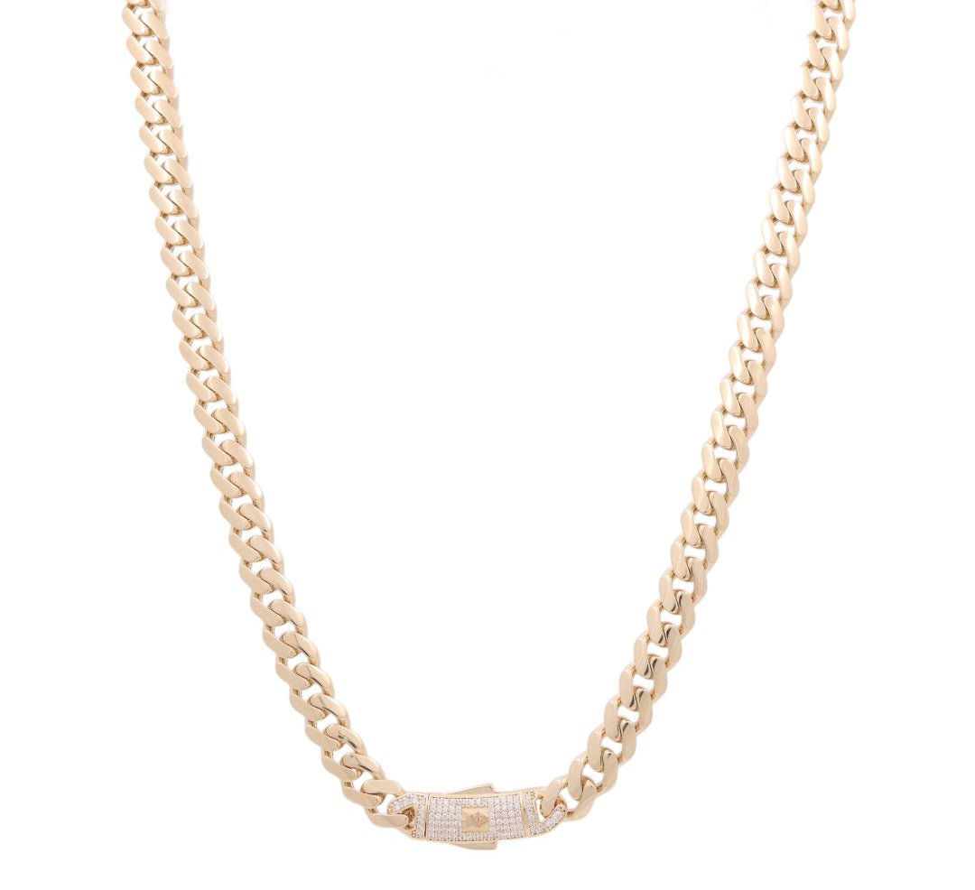 14K Yellow Gold Monaco Chain with CZ Clasp 9mm, 22in, 36.4 g