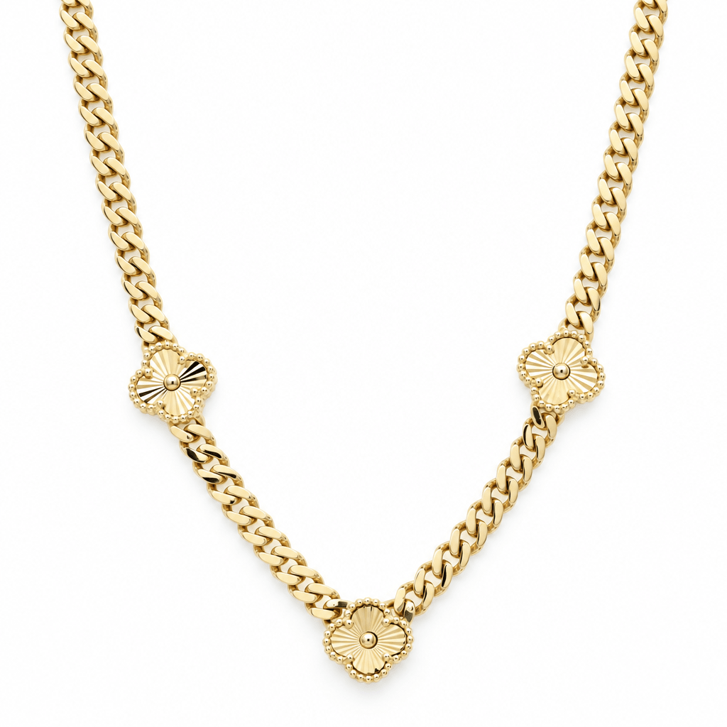 14K Yellow Gold Monaco Necklace with Clovers – 18.5" - Miral Jewelry
