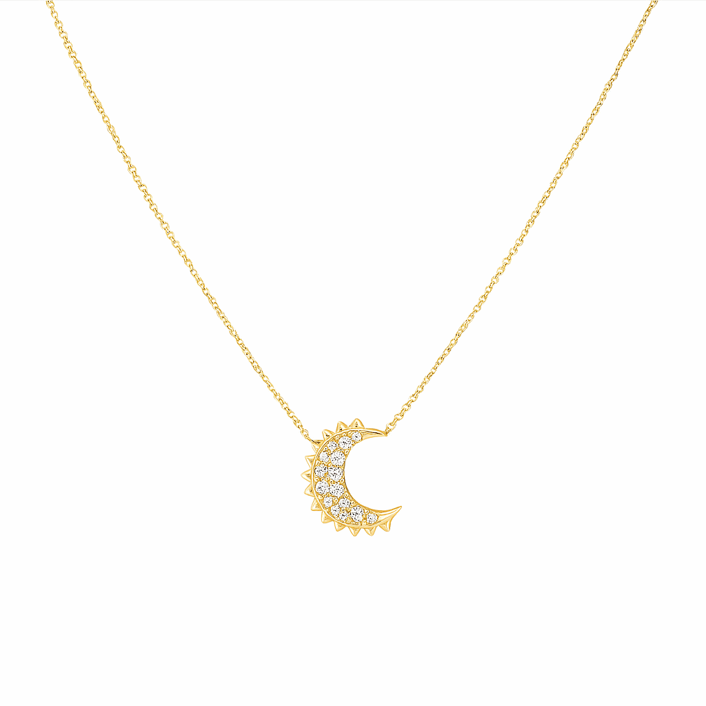 14K Yellow Gold Crescent Moon Diamond Necklace 0.15 ct tw, 18in