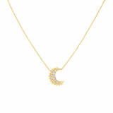 14k Yellow Gold Moon Diamond Necklace with 0.15Tw Round Diamonds - Miral Jewelry