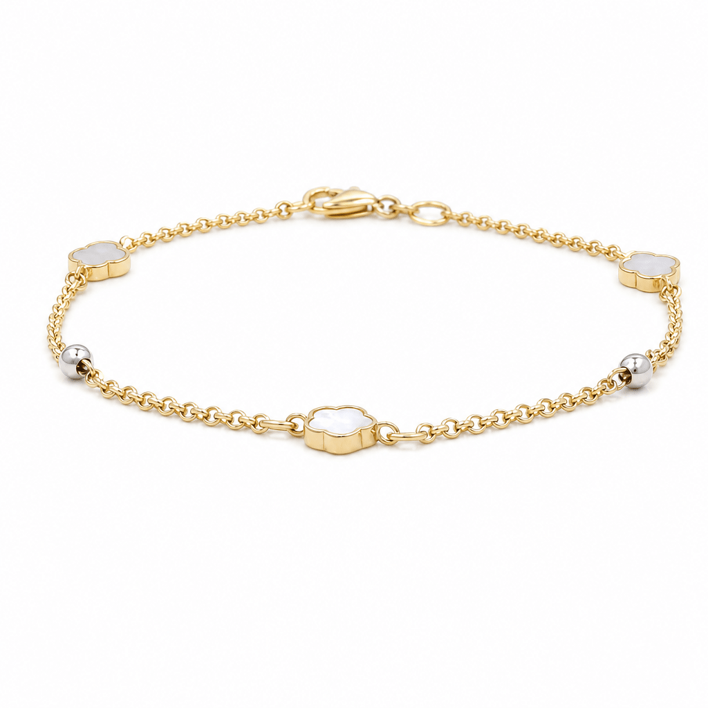 14K Yellow Gold Mop Flower Bracelet Women's - Miral Jewelry