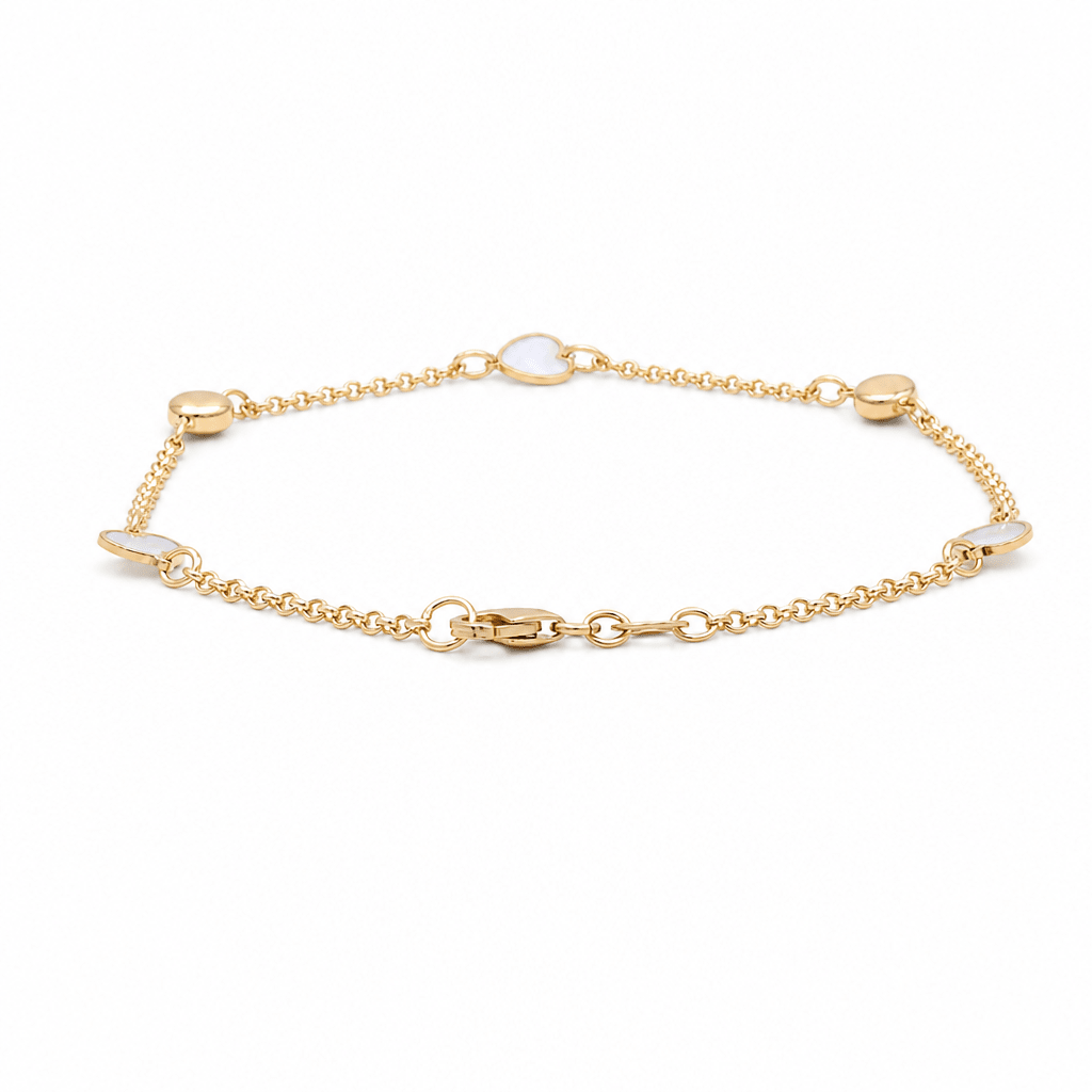 14K Yellow Gold Mop Heart Bracelet Women's - Miral Jewelry