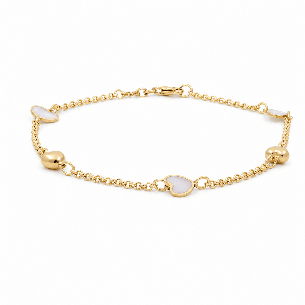 14K Yellow Gold Mop Heart Bracelet Women's - Miral Jewelry