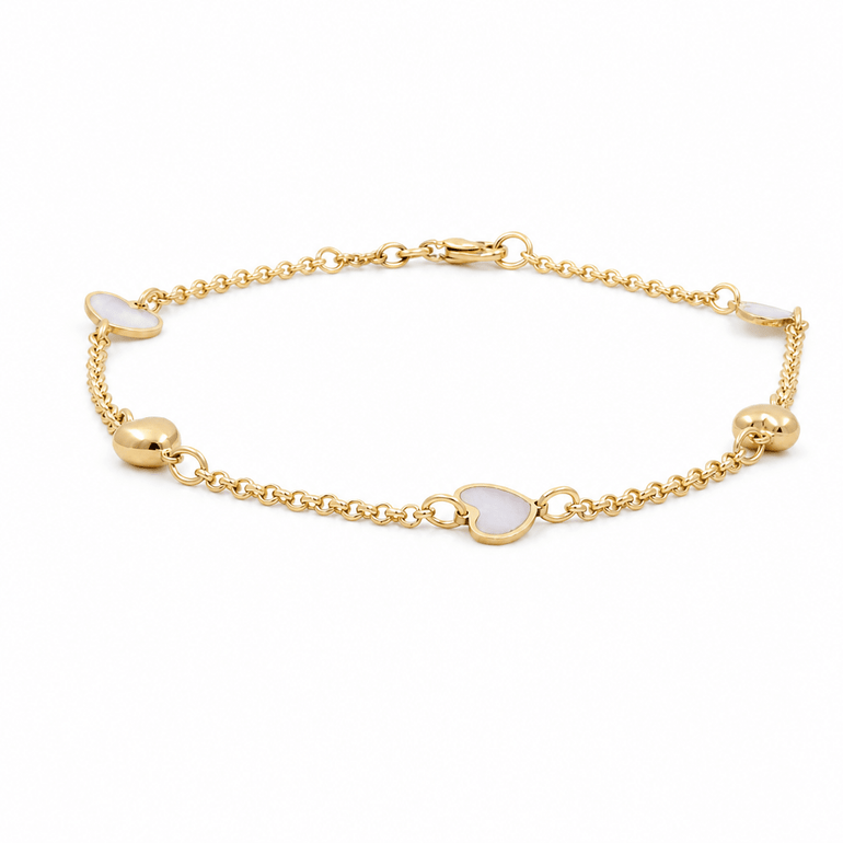 14K Yellow Gold Mop Heart Bracelet Women's - Miral Jewelry