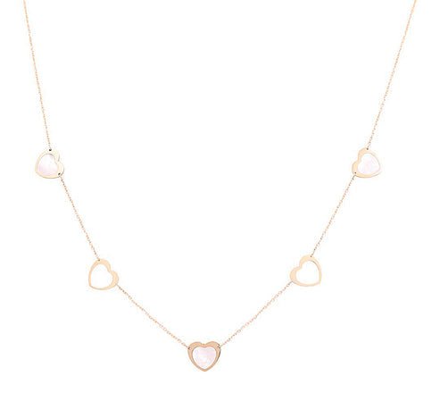 14K Yellow Gold Mop Hearts Necklace - Miral Jewelry