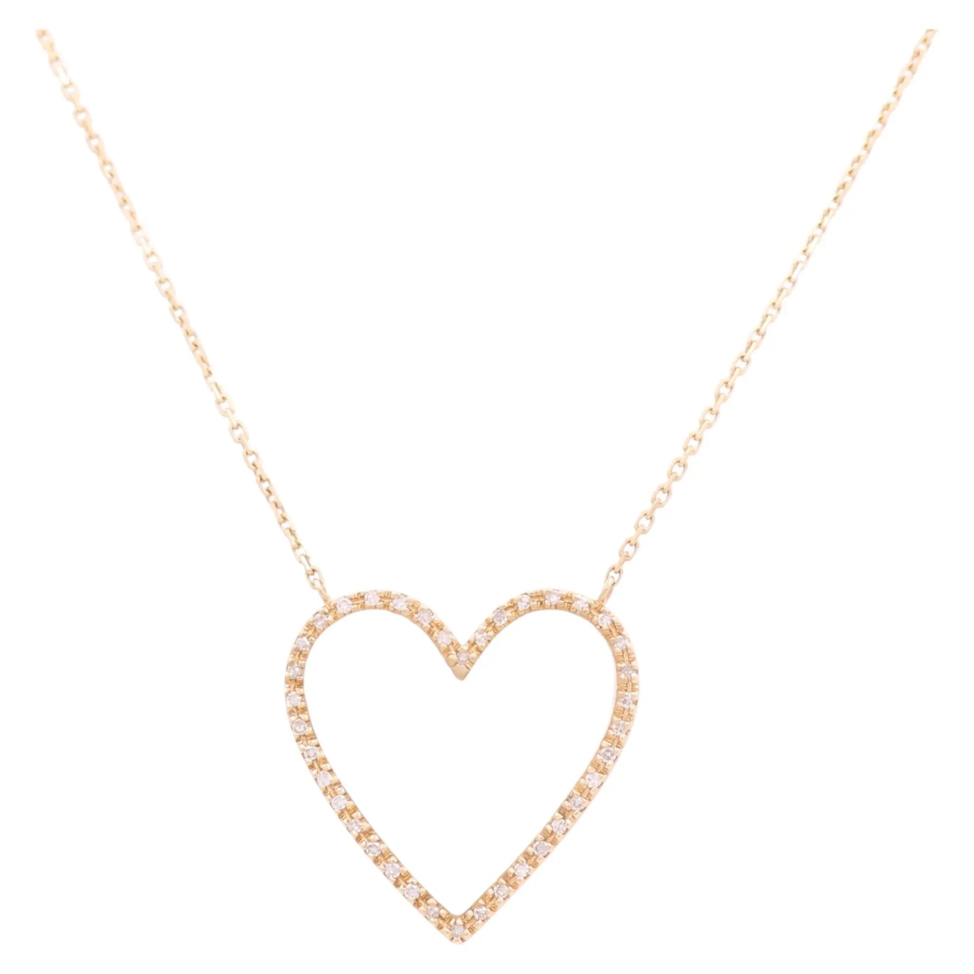 14K Yellow Gold Mother of Pearl Heart Women's Necklaces with 0.12Tw Round Diamonds - Miral Jewelry