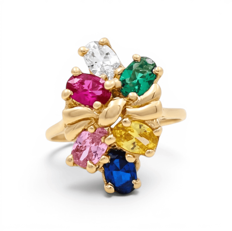 14K Yellow Gold Multiple Stones Fashion Women's Ring - Miral Jewelry