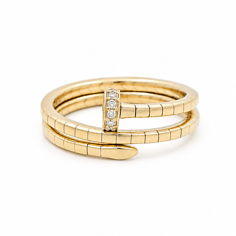 14K Yellow Gold Nail Diamond Fashion Ring with 0.06Tw Round Diamonds - Miral Jewelry