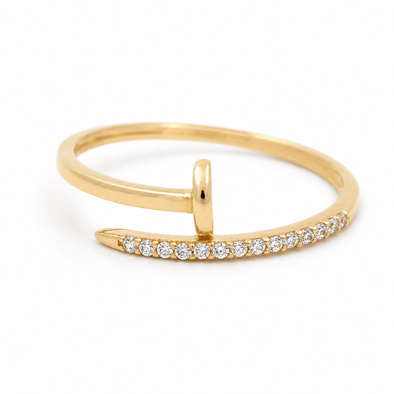 14K Yellow Gold Nail with Cz Fashion Women's Ring - Miral Jewelry