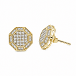 14K Yellow Gold Octagon Pavé CZ Stud Earrings – 2.4 g - Miral Jewelry