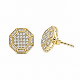 14K Yellow Gold Octagon Pavé CZ Stud Earrings – 2.4 g - Miral Jewelry