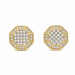 14K Yellow Gold Octagon Pavé CZ Stud Earrings – 2.4 g - Miral Jewelry