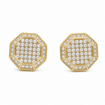 14K Yellow Gold Octagon Pavé CZ Stud Earrings – 2.8 g - Miral Jewelry
