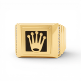 14k Yellow Gold Onix with Crown Fashion Men's Ring - Miral Jewelry