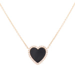14K Yellow Gold Onyx Heart Women's Necklaces with 0.17Tw Round Diamonds - Miral Jewelry