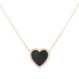 14K Yellow Gold Onyx Heart Women's Necklaces with 0.17Tw Round Diamonds - Miral Jewelry