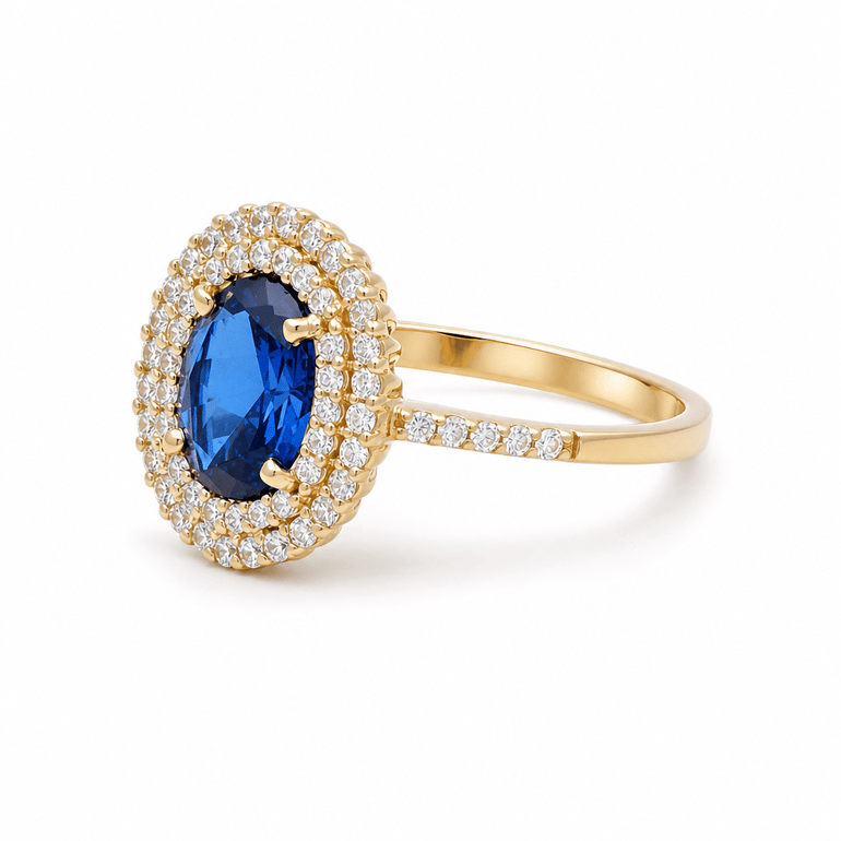 14K Yellow Gold Oval Blue Fashion Women's Ring - Miral Jewelry
