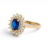 14K Yellow Gold Oval Blue Fashion Women's Ring - Miral Jewelry